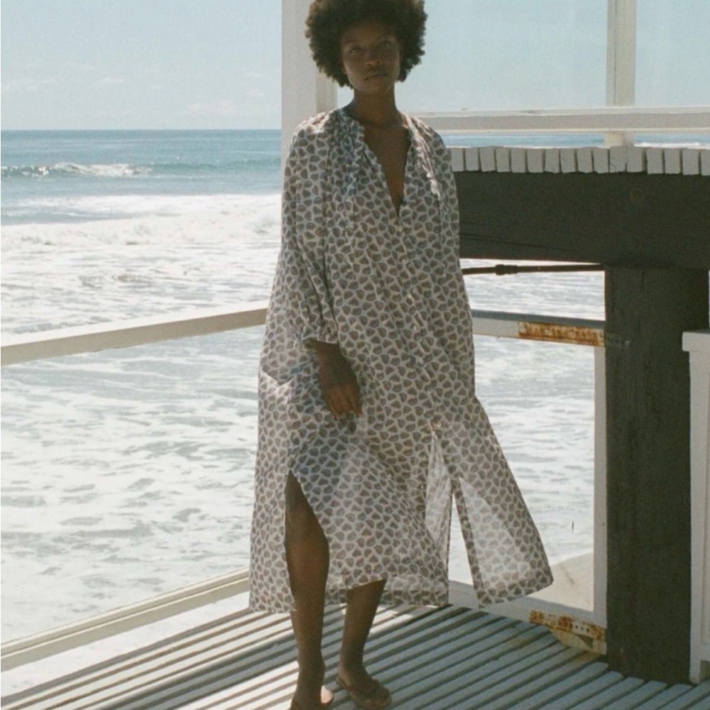 ISO Doen Johanna Dress in Sea Salt Bedford Paisley Medium